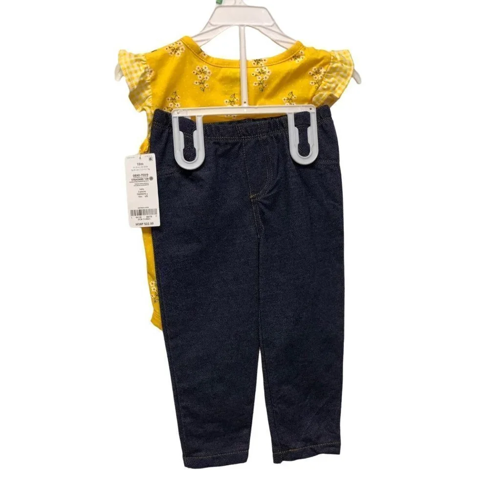 CARTERS Baby Girls -Piece Cotton Bodysuits‎ & Pants Set SIZE 18MOS NWT